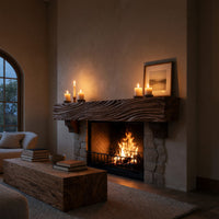 Solid Wood Floating Fireplace Mantel Rustic Shelf With Wave Carved Cozy, view 9