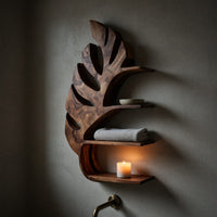 Solid Wood Corner Wall Bathroom Shelf Leaf Mounted Spa, view 9