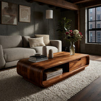 Softened Rectangle Coffee Table with Drawer and Open Bay, view 9