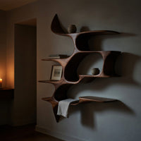 Solid Wood Wall Mounted Shelf Artistic Living Room, view 9