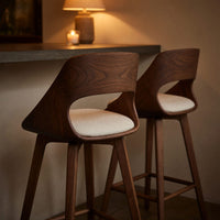 Solid Wood Bar Stool Mid Century Modern With Backrest Kitchen Home, view 9