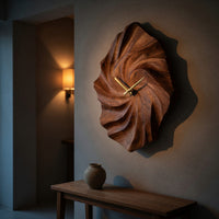 Solid Wood Clock Artistic Wall With Hand Carved Wave Statement Bedroom, view 9