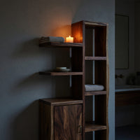 Solid Wood Bathroom Cabinet Japandi Open Shelf Storage Wellness Suite, view 9