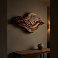 Solid Wood Clock Wall With Unique Wave Sculpture Home, view 9
