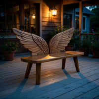 Solid Wood Outdoor Garden Bench Bird Wing Backrest Patio, view 9