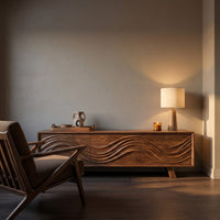 Carved Wave-Pattern TV Cabinet With Organic Display Shelving, view 9