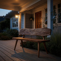 Solid Wood Outdoor Garden Bench With Wave Carved Backrest, view 9
