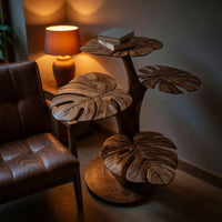 Handmade Wood Side Table With Leaf Shape Tabletop For Lounge, view 9