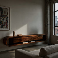The Wall Lets Go: A Floating Walnut TV Console, view 9