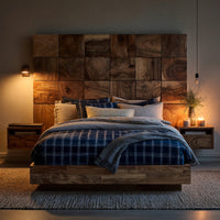 Solid Wood Headboard Rustic Square Panel Modern Farmhouse Bedroom, view 9