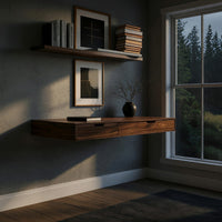 Slim Floating Desk in Solid Walnut with Two Drawers, view 9
