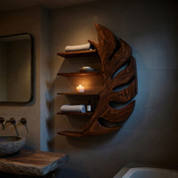 Solid Wood Corner Wall Bathroom Shelf Artistic Leaf, view 9