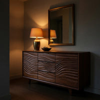 Solid Wood Sideboard With Wave Carving Minimalist Home, view 9