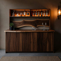 Solid Wood Bar Table Live Edge Indoor With Wave Shelf Home, view 9