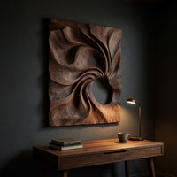 Spiral Vortex Carved Walnut Wall Relief Panel, view 9 — view 9