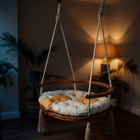 Solid Wood Porch Swing Boho Round Chair Garden, view 9