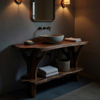Solid Wood Live Edge Vanity Mid Century Bathroom Primary Bathroom, view 9