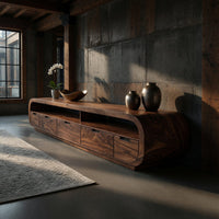 Hand-Shaped Waterfall Corners on a Walnut Media Console, view 9