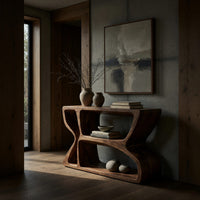 Hand-Carved Wave-Sided Console Table in Solid Walnut, view 9