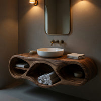 Solid Wood Bathroom Vanity With Oval Open Shelves Spa, view 9