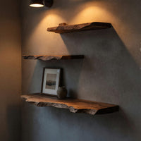 Solid Wood Natural Wood Floating Shelves Mid Century Solid Shelf Xmas, view 9