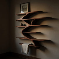 Solid Wood Wall Mounted Shelf Sculptural Natural Modern Home, view 9