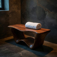 Solid Wood Teak Shower Bench Sculptural Two Tier Bathroom, view 9