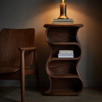 Solid Wood Nightstand Minimalist Sculptural With Open Shelf Bedroom, view 9