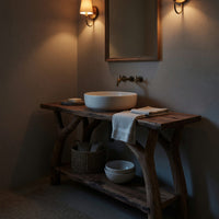 Solid Wood Live Edge Vanity Mid Century Small Bathroom Space, view 9