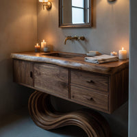 Solid Wood Bathroom Vanity Curved With Open Storage, view 9