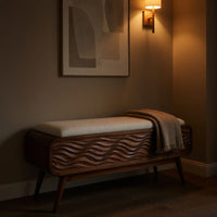 Solid Wood Entryway Storage Bench Coastal Carved Living Room, view 9