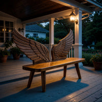 Solid Wood Outdoor Garden Bench With Wing Backrest Exterior Seating, view 9