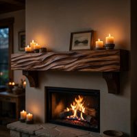 Solid Wood Floating Fireplace Mantel Rustic Shelf Living Room, view 9