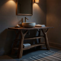 Solid Wood Live Edge Vanity Mid Century Bathroom Natural Solid Spa, view 9