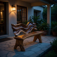 Solid Wood Outdoor Garden Bench Rustic Live Edge Entryway Accent Seating, view 9