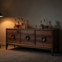 Solid Wood Bar Cabinet Mid Century Circular Sideboard Living Room, view 9