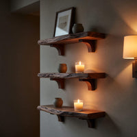 Solid Wood Natural Wood Floating Shelves Mid Century Solid Shelf Bedroom, view 9