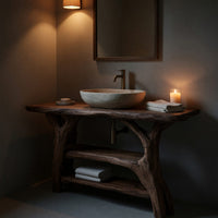 Solid Wood Live Edge Vanity Minimalist Small Bathroom, view 9