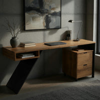 Hand-Cut Cantilever Desk in Solid Wood with Steel Leg, view 9