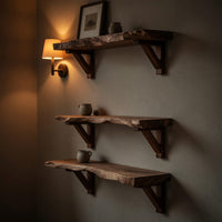 Solid Wood Natural Wood Floating Shelves Handcrafted Live Edge Shelf Entryway, view 9
