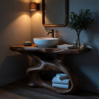 Solid Wood Live Edge Vanity Farmhouse Traditional Bathroom, view 9