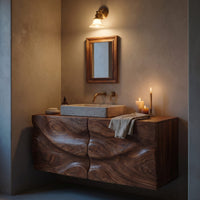 Solid Wood Bathroom Vanity Handcrafted Wall Modern, view 9
