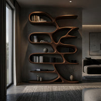 Hand-Carved Looping Bookshelf in Solid Walnut, view 9