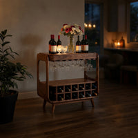 Solid Wood Bar Cabinet Handcrafted Wine With Storage Dining Room, view 9