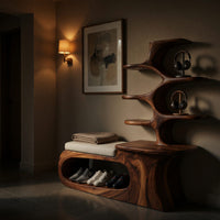 Solid Wood Shoe Storage Bench Japandi Rack Shelf Hallway Closet Section, view 9