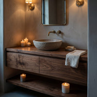 Solid Wood Bathroom Vanity Minimalist Natural Wall Mounted, view 9