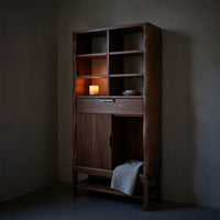 Solid Wood Bathroom Cabinet Mid Century Open Shelf Storage Urban Loft, view 9