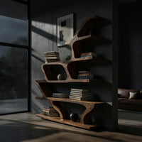 Wave Bookshelf in Solid Hardwood with Live Edge Shelves, view 9
