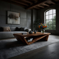 Hand-Cut Faceted Coffee Table with Folded Wood Base, view 9