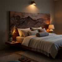 Solid Wood Headboard Rustic Mountain Relief Luxury Bedroom, view 9